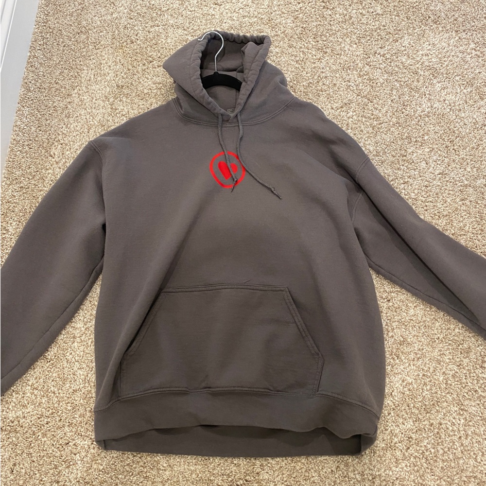 Grey hoodie with words on back